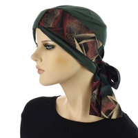 BAMBOO CLASSIC TURBAN - MICHELLE | Dark Green with Artistic Abstract Print Sash