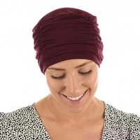 BAMBOO 4-SEAM RUCHED TURBAN HAT - RENEE | Red - Wine Maroon