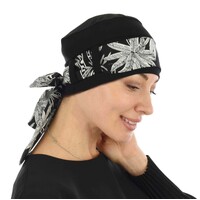 Bamboo Beanie Turban - Tina | Option 1 |BLACK Turban with Sash