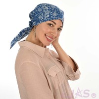 Cotton Triangle Head Scarf - Lara | Paisley Print - Royal Denim Blue