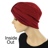 Ruched Cotton Turban Beanie Hailey | Red - Burnt Red / Deep Red