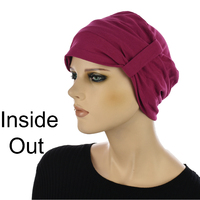 Ruched Cotton Turban Beanie Hailey | Claret Pink