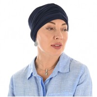 Bamboo Turban with Twin Twists - Carol | Blue - Navy Blue / Dark Blue