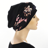 Floral Eternity Loop Scarf Turban | Option 1 | Pink Flower Print on Black Background