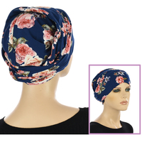 Floral Eternity Loop Scarf Turban | Option 4 | Navy Rose Print