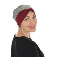 Bamboo Turban with Mix n Match Headband Set | #3 Grey Hat & Burgundy Band