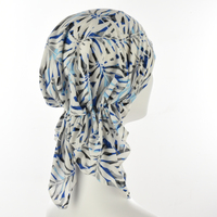 Stretch Floral Pre-tied Scarf Holly | #5 Palm Leaf | White & Blue