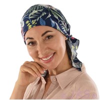 Stretch Floral Pre-tied Scarf Holly | #8 Tropical Flowers and Leaves | Navy