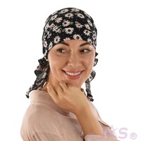 Stretch Floral Pre-tied Scarf Holly | #10 Daisy Flowers | Black