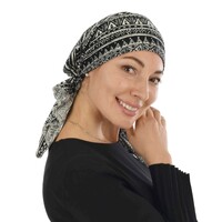 Slouchy Pre-tied Floral Scarf Lena | #5 Ethnic Tribal Pattern Print - White and Black