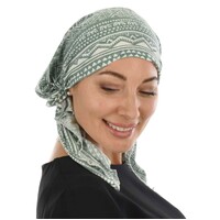 Slouchy Pre-tied Floral Scarf Lena | #8 Ethnic Tribal Pattern Print – Sage Green and White