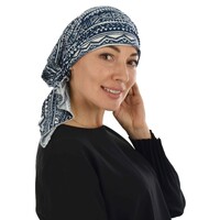Slouchy Pre-tied Floral Scarf Lena | #9 Ethnic Tribal Pattern Print – Navy and White