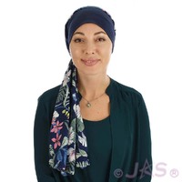 Headband Turban Scarf - Skye |#1 Navy Headband with Tropical Flower Print Scarf