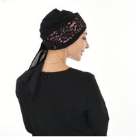 Lace Band with Sash and Black Turban Set | Pink