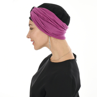 Turban with Removable Seamless Band – Kiara #1 Black with Purple Band