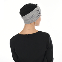 Turban with Removable Seamless Band – Kiara #2 Black with Light Grey Band