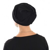 Cotton Beanie with Swirly Back and Buttons | Black