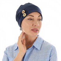 Cotton Beanie with Swirly Back and Buttons | Navy Blue