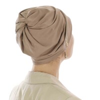 Cotton Beanie with Swirly Back and Buttons | Khaki Beige