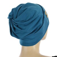 Cotton Beanie with Swirly Back and Buttons | Teal Blue