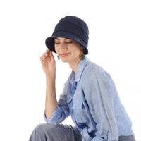 Retro-inspired Cotton Cloche Hat Betty | Navy Blue| Adjustable-S/M