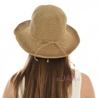 Beach Summer Sun Hat with Shapeable Brim | Dark Beige Camel Tan | L
