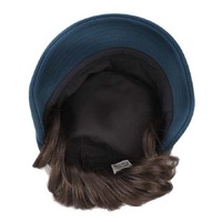 Large View Corduroy Teal Blue Bakerboy Hat with Hair