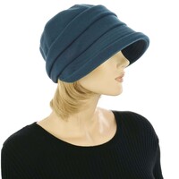Corduroy Teal Blue Bakerboy Hat with Hair | Blonde Hair