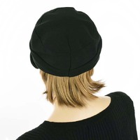 Corduroy Black Bakerboy Hat with Hair for Winter