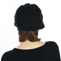 Corduroy Black Bakerboy Hat with Hair for Winter | Medium Brown Hair