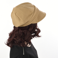 Felt Bakerboy Hat with Halo Headband Hair | Camel Beige Hat with Mahogany Burgundy Hair Extension