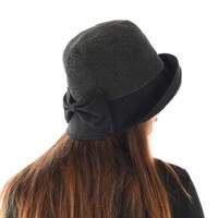 Crochet Cloche Sun Hat with Upturn Brim | Black | Adjustable-S/M