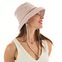 Linen Deep Crown Bucket Hat with Chin Strap | Light Pink