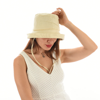 Linen Deep Crown Bucket Hat with Chin Strap | Light Beige