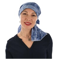 Padded Serenity Cotton Scarf Wrap with Tails | Tie Dye Denim Blue
