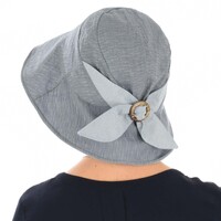 Large View Packable Sun Hat with Pin Striped Bow and Buckle - Helen