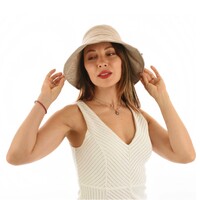 Packable Sun Hat with Pin Striped Bow and Buckle - Helen | Peach Bisque Papaya Whip Tan