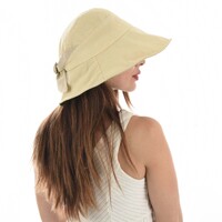 Packable Sun Hat with Pin Striped Bow and Buckle - Helen | Cream Light Beige