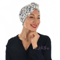 Jersey Leopard Inspired Pre-Knotted Scarf Turban |#3 White and Denim Blue Print