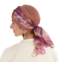 Bamboo Turban with Pearl Ring & Sash Set | Rust & Leaf Sketch Scarf