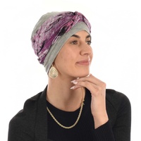 Bamboo Turban with Pearl Ring & Sash Set | Light Grey & Abstract Tree Sketch Scarf
