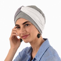 Bamboo Turban & Contrast Loop Band Set | Light Grey with Grey and White
