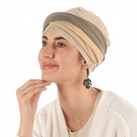 Bamboo Turban & Contrast Loop Band Set | Beige with Beige and Khaki Band