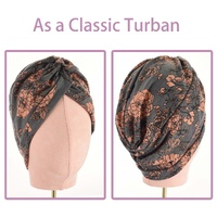 Convertible Scrub Style Turban Cap – Maya | #1 Dusty Pink Blossoms on Dark Grey Base