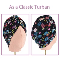 Convertible Scrub Style Turban Cap – Maya | #7 Petite Blooms on Black