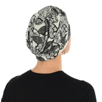 Floral Turban for Women with Hair Loss - Molly | #5 Black and Grey Prints on White | S/M/L