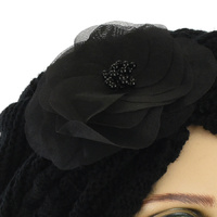 Large View Knitted Beanie Turban with Flower Stella