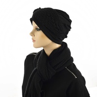 Swirly Beanie Sage Green with Beaded Crochet Headband Black
