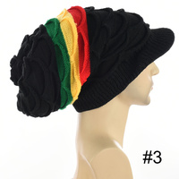 Rasta Stripe Slouchy Beanie with Visor – Knitted Reggae Hat
