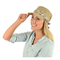 Cadet Fashion Cap | Camel with colourful ink splash print band and bow | XS/S